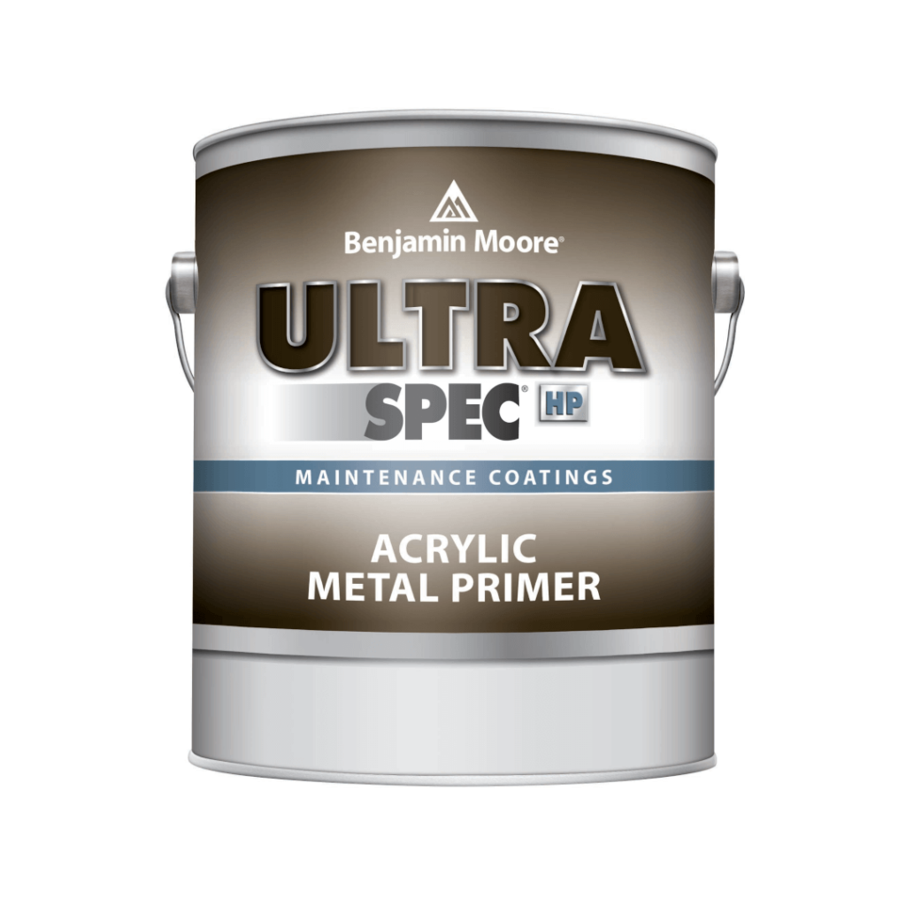 A single 1 gallon can of Benjamin Moore UltraSpecHP Acrylic Metal Primer (HP04) provided by Fullerton Paint & Flooring