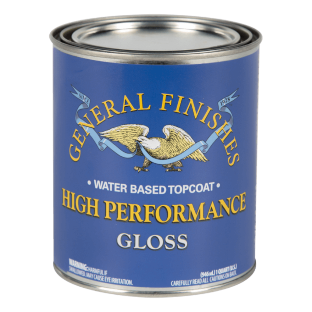 A 1-quart can of General Finishes High Performance Gloss - a glossy finish for a professional and polished look.