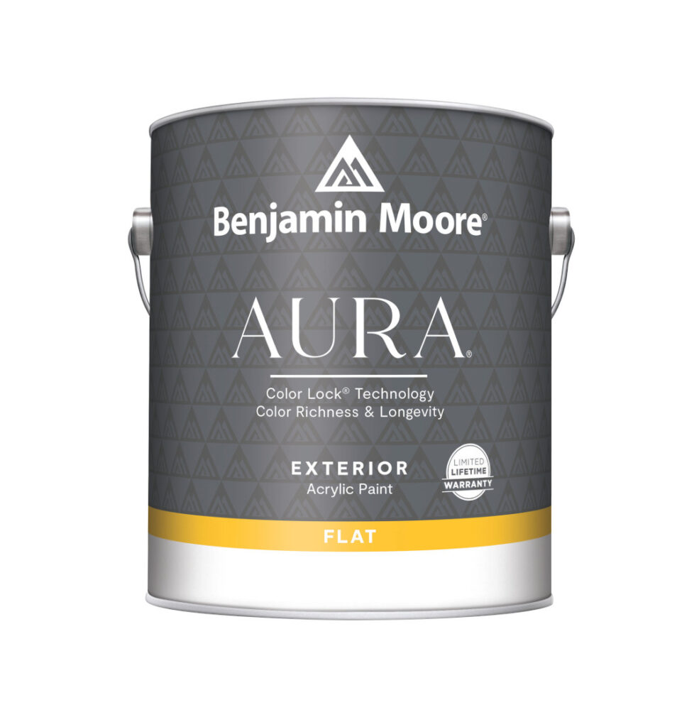 A single gallon of Benjamin Moore's AURA Exterior Flat paint offered by Fullerton Paint & Flooring