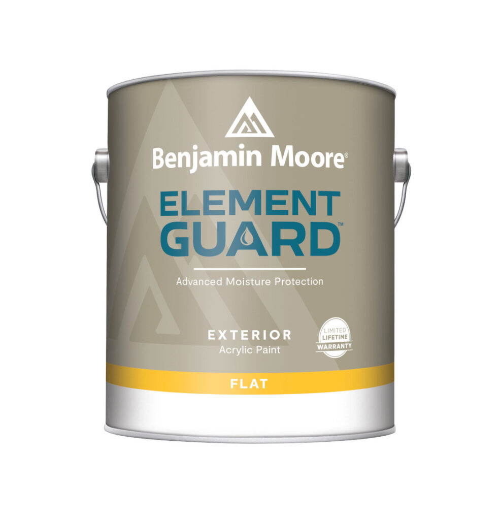 A single gallon of Benjamin Moore's Element Gaurd Exterior Flat (763) paint offered by Fullerton Paint & Flooring