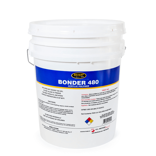 Bonder-450 5 gallon bucket: A blue plastic bucket labeled "Bonder-450" with a capacity of 5 gallons.
