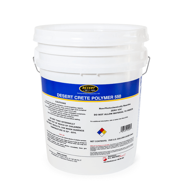 A bucket filled with Desert Crete Polymer 550 placed on a plain white background.