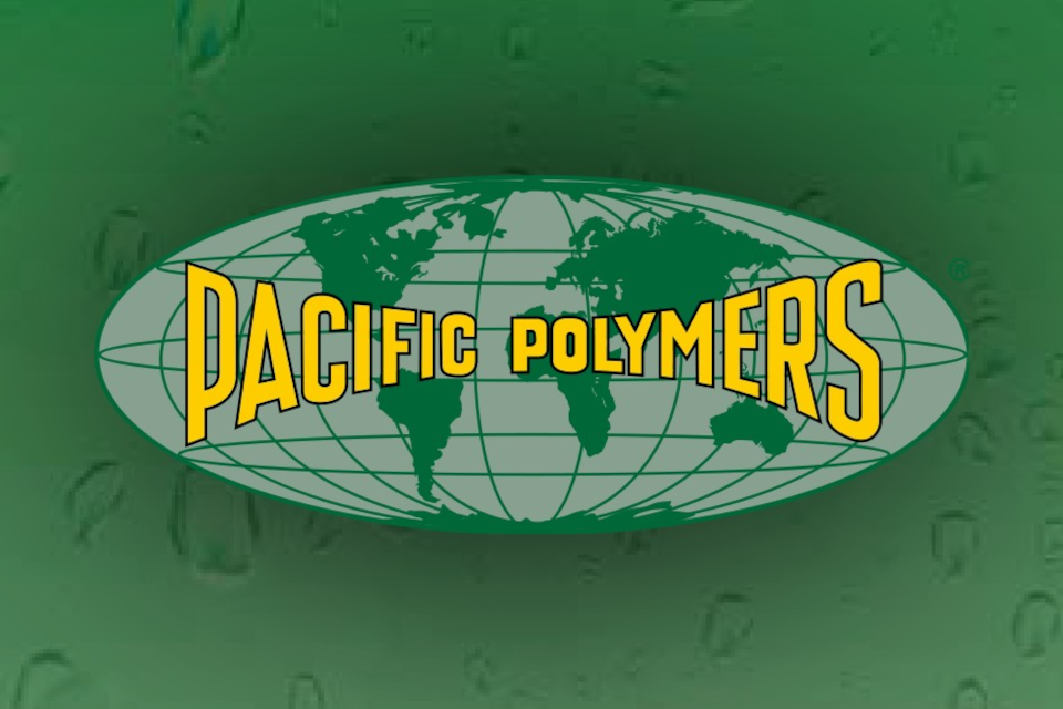 Pacific Polymers logo displayed across a green background